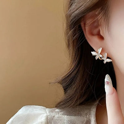 White Vintage Double Butterfly Earrings