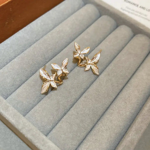 White Vintage Double Butterfly Earrings