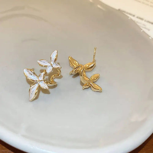 White Vintage Double Butterfly Earrings