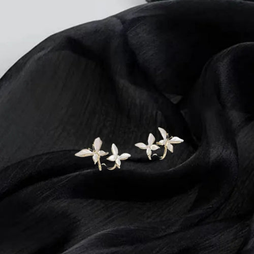 White Vintage Double Butterfly Earrings