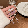 Purple Flower Beed Tassel Earrings