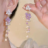 Purple Flower Beed Tassel Earrings