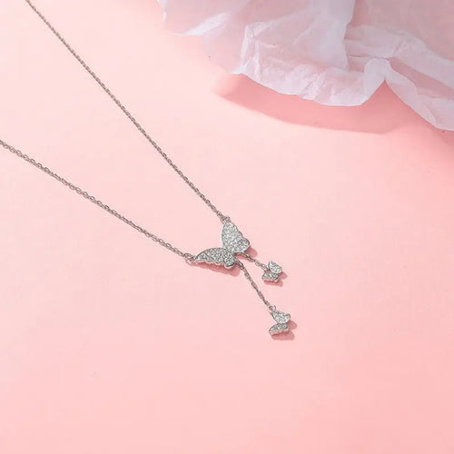 White stone cute butterfly necklace