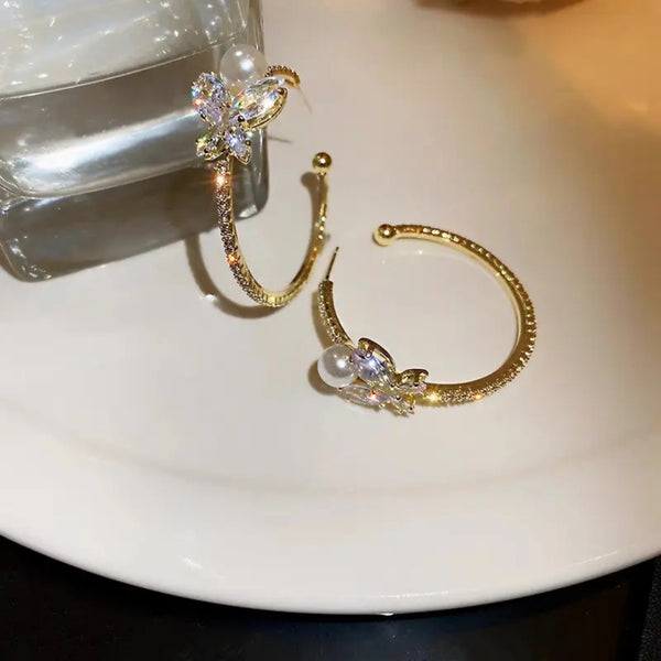 Crystal Circle Bow Earrings