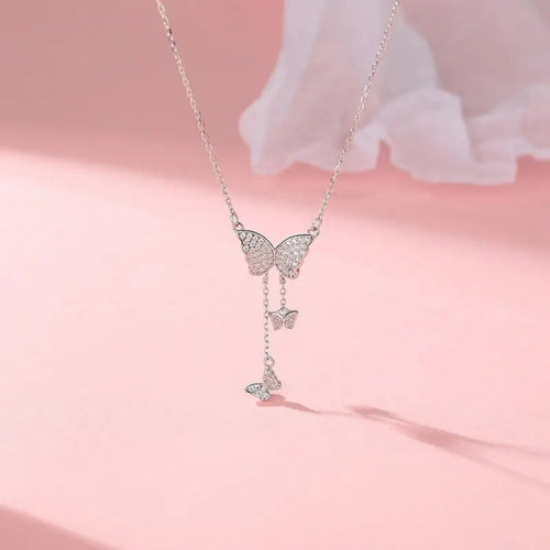 White stone cute butterfly necklace