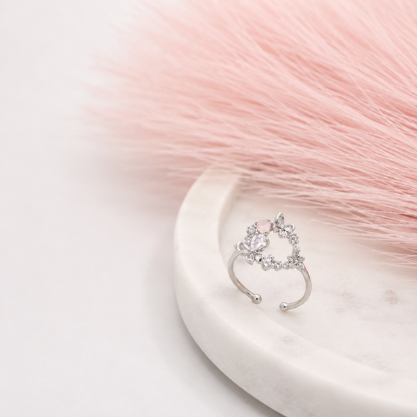 Crystal Heart Floral Ring