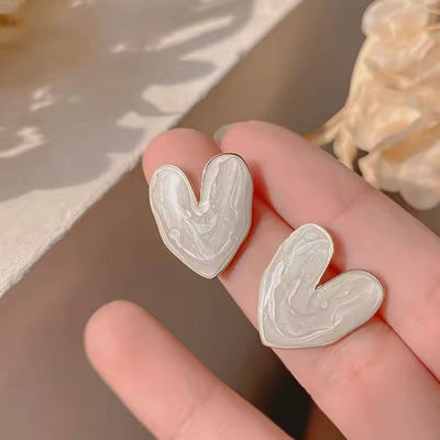 White Heart Stud Earrings