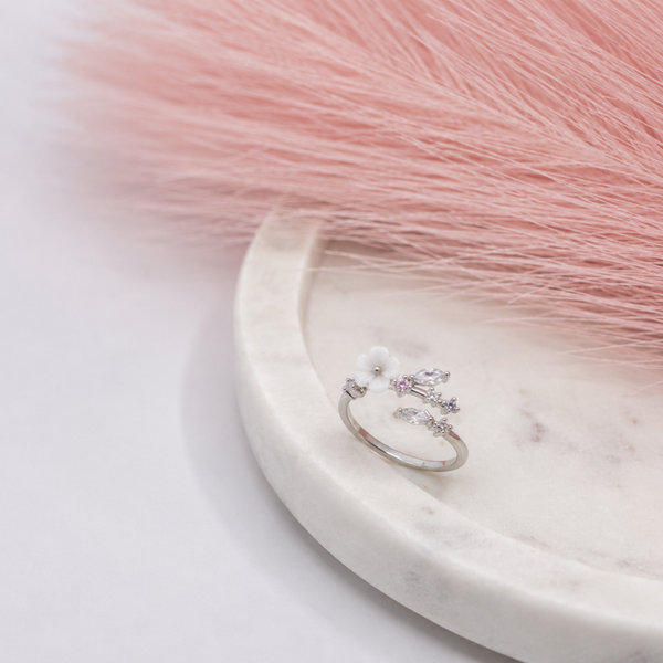 White Pink Crystal Vine Ring