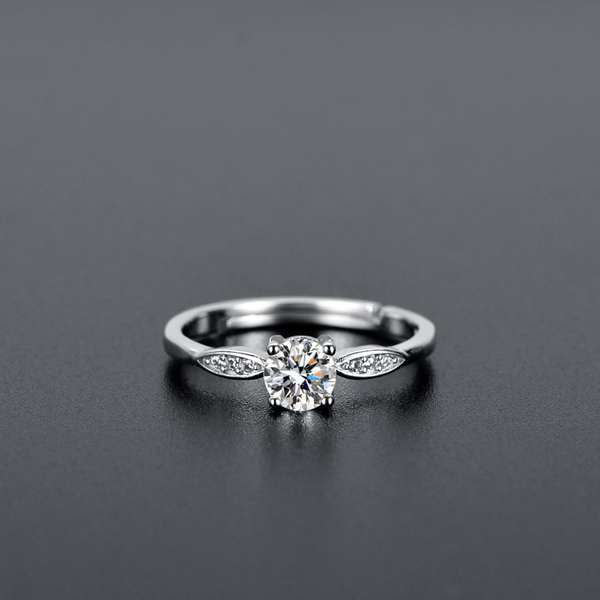 S925 Silver Classic Round Solitaire Adjustable Ring