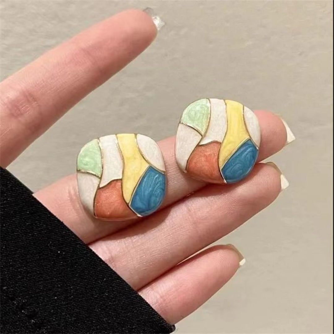 Gold Plated Multi-color Cube Stud Earring