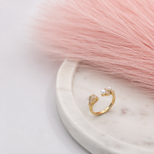 Pearl & Baguette Crystal Open Ring