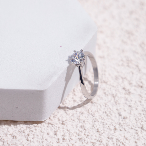 S925 Silver Classic Six-Prong Solitaire Adjustable Ring