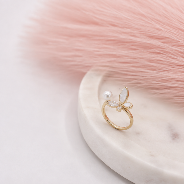 Pearl Petal White Butterfly Ring