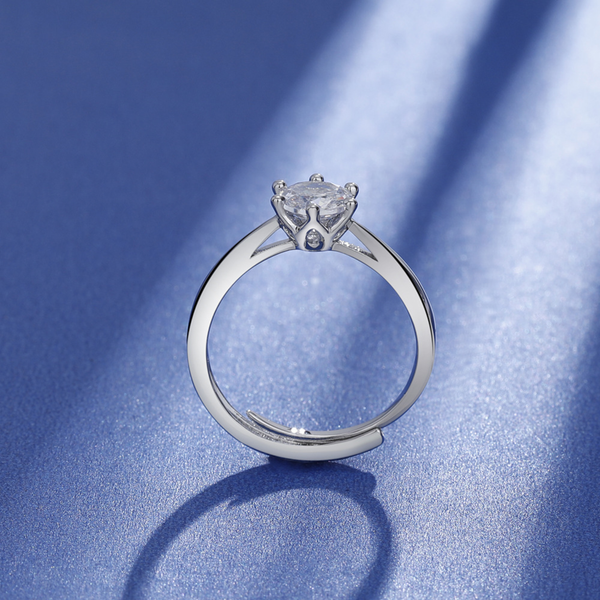 S925 Silver Classic Six-Prong Solitaire Adjustable Ring