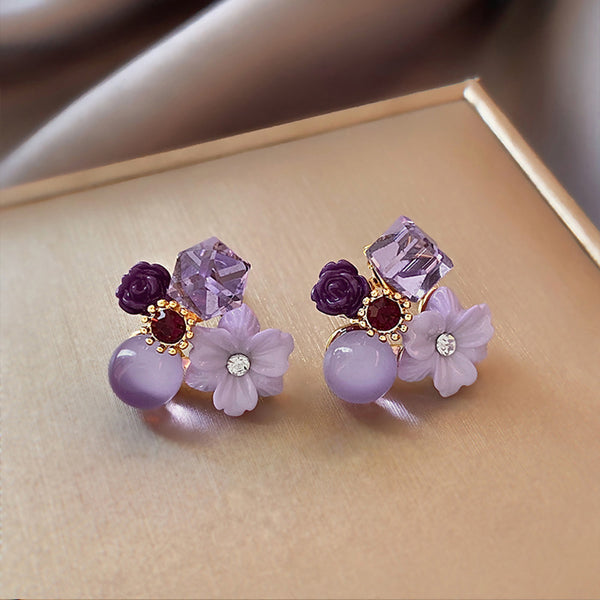 Pack Of 2 Purple Flower Pearl Earrings