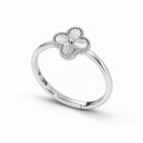S925 Silver Clover Bloom Adjustable Ring
