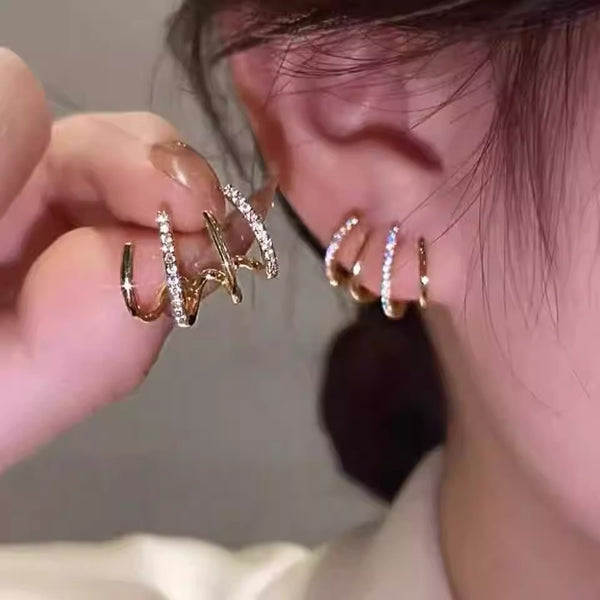 Pack Of 2 Trendy Gold-Tone Rhinestone Earring