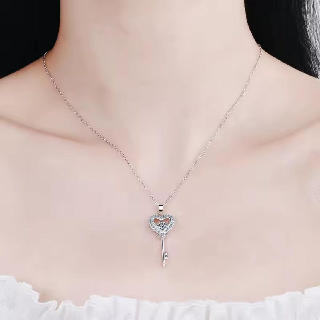 Heart Key Crystal Pendant Necklace