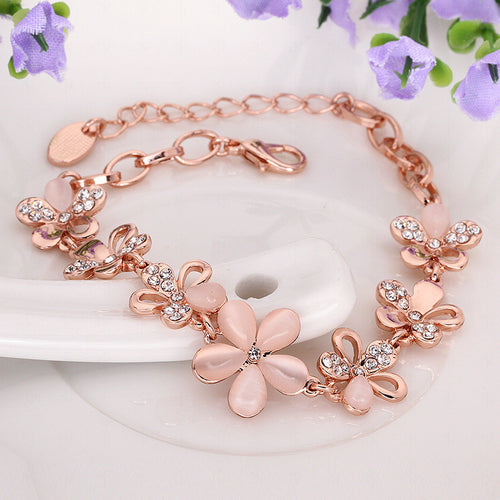 Flower Rose Gold Plated Crystals Bracelet