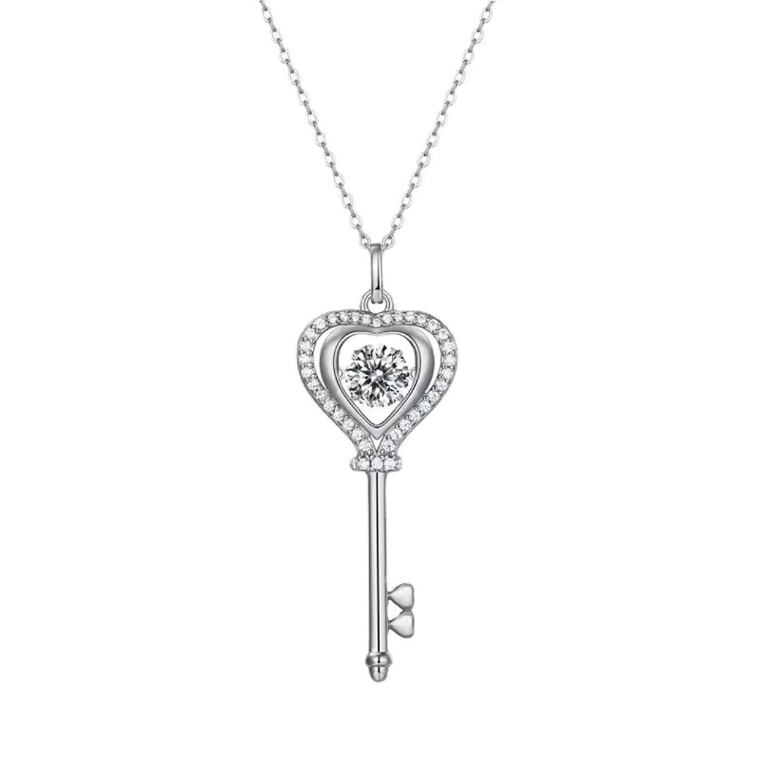 Heart Key Crystal Pendant Necklace