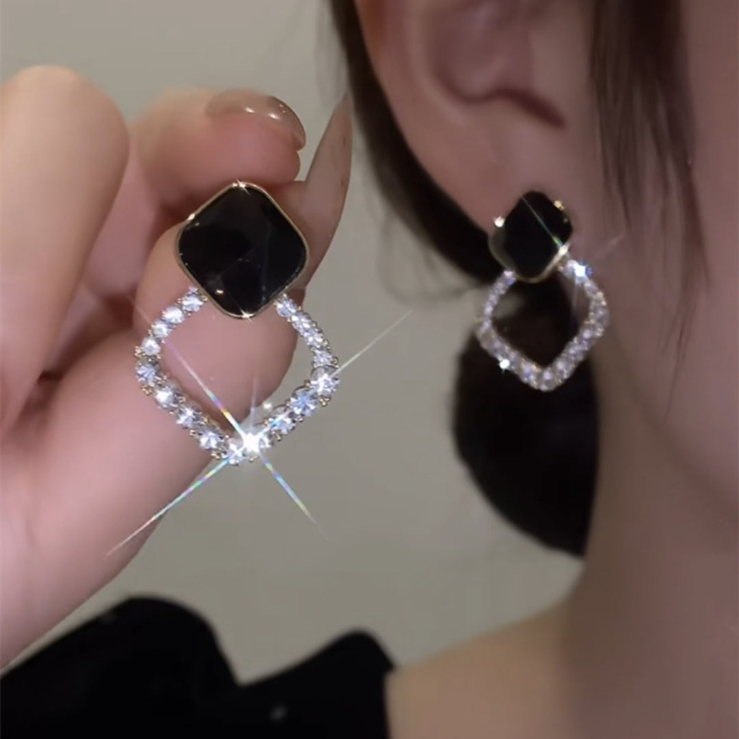 Black Square Shiny Zircon Earring