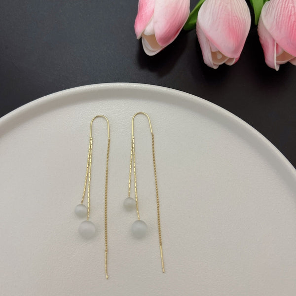 Opal ball long tassel earring