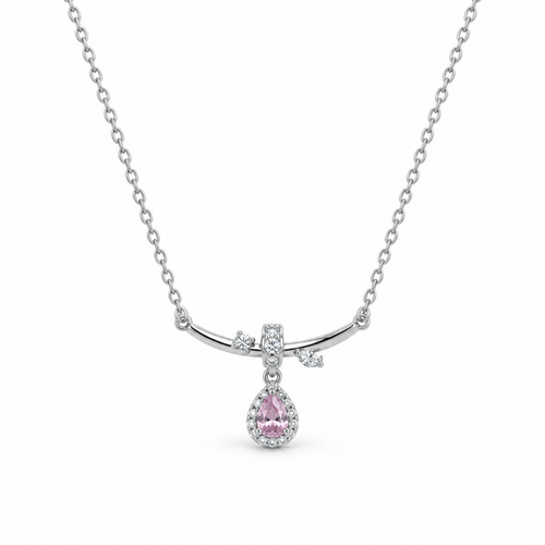 S925 Silver Pink Teardrop Crystal Pendant Necklace