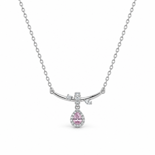 S925 Silver Pink Teardrop Crystal Pendant Necklace