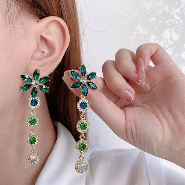 Designer Green Crystal Long Earrings