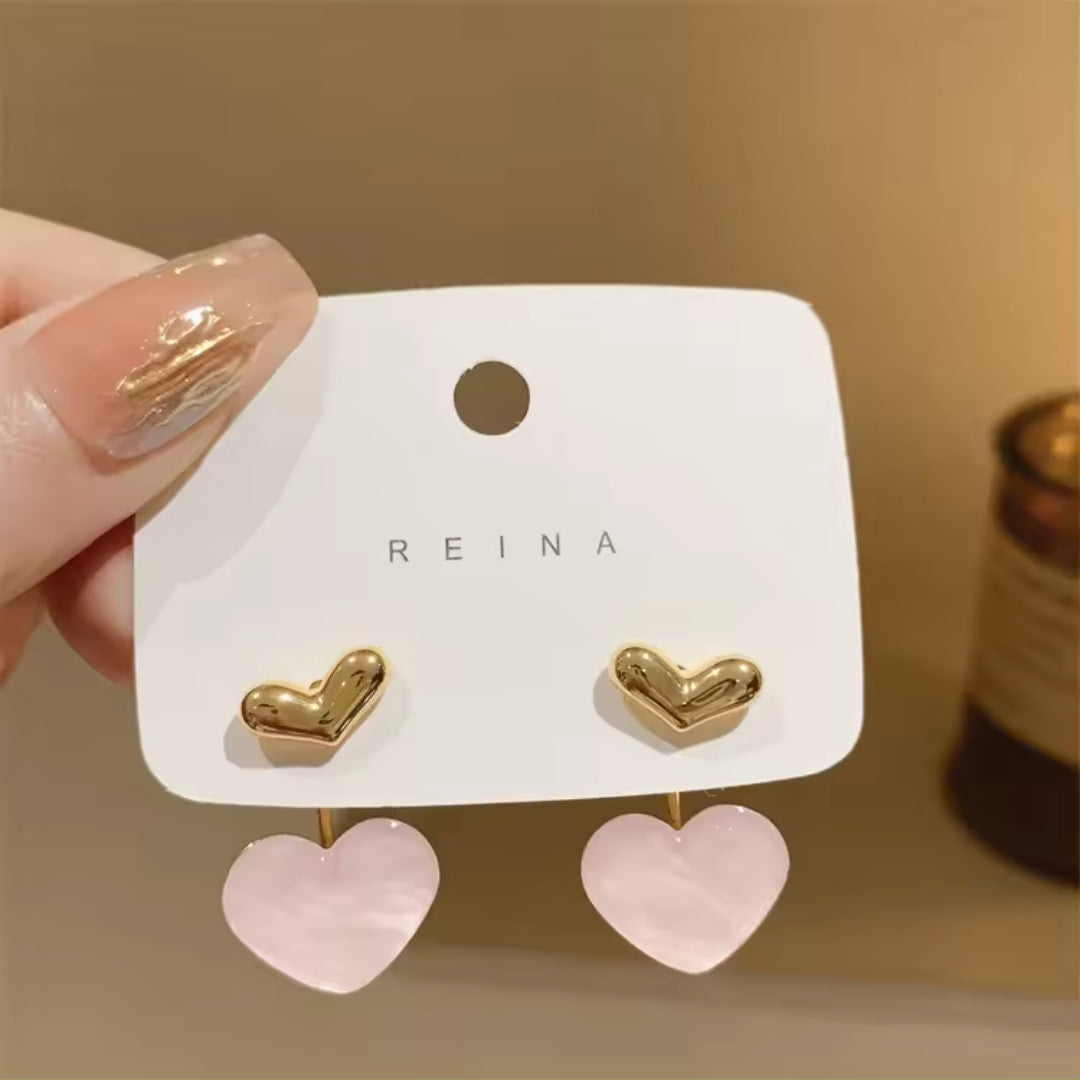 Gold Plated Tiny Pink Heart Drop Earring