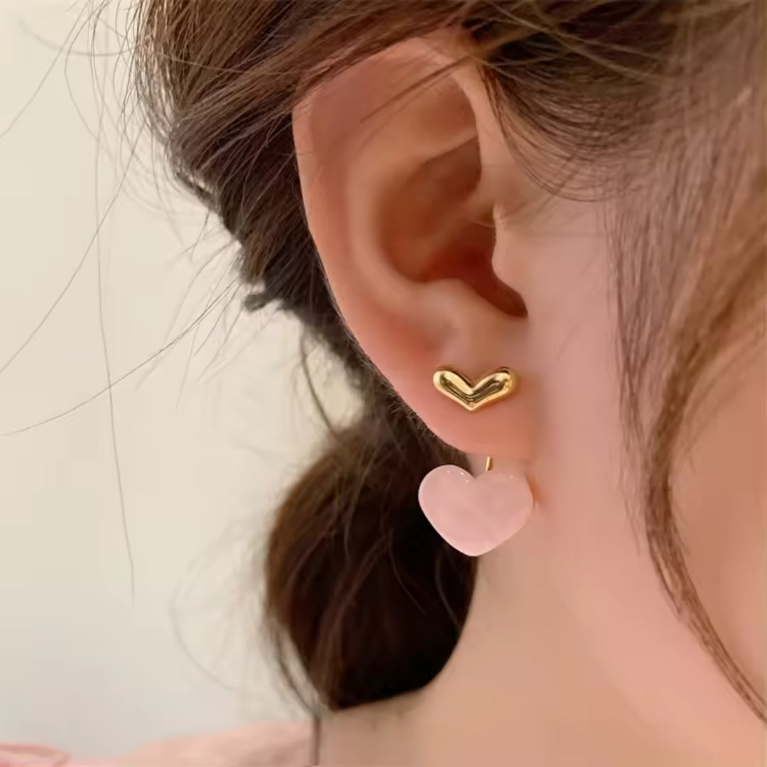 Gold Plated Tiny Pink Heart Drop Earring