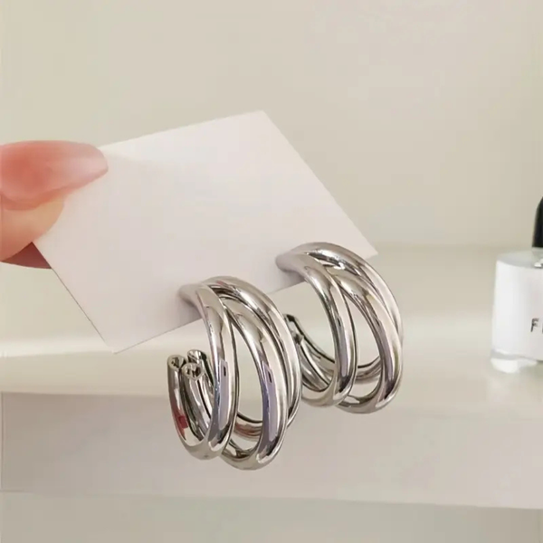 C-Shaped Silver Huggie Earring