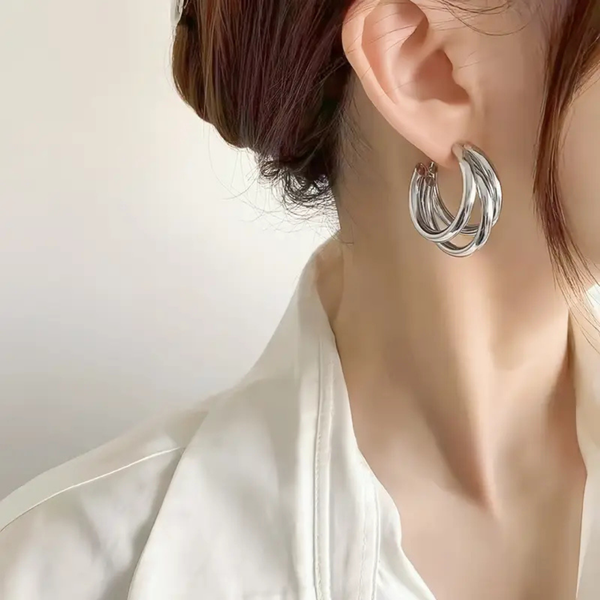 C-Shaped Silver Huggie Earring