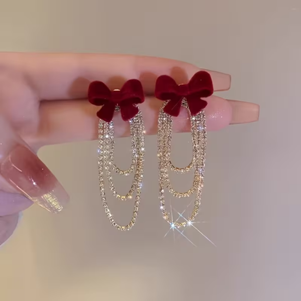 Velvety Bow Rhinestone Earring