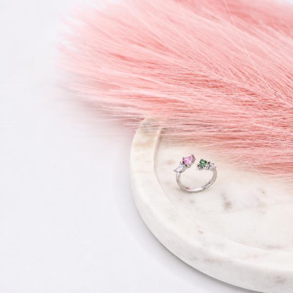 Pink & Green Crystal Open Ring