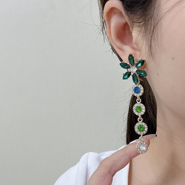 Designer Green Crystal Long Earrings