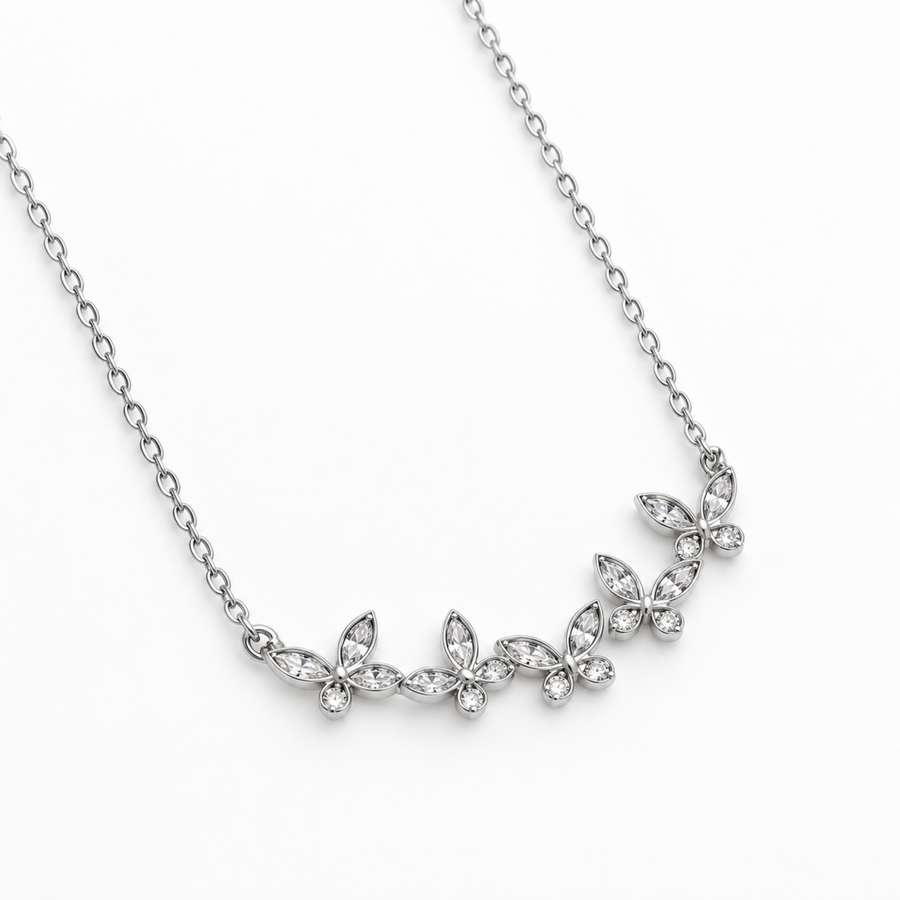 S925 Silver Sparkling Butterfly Charm Necklace