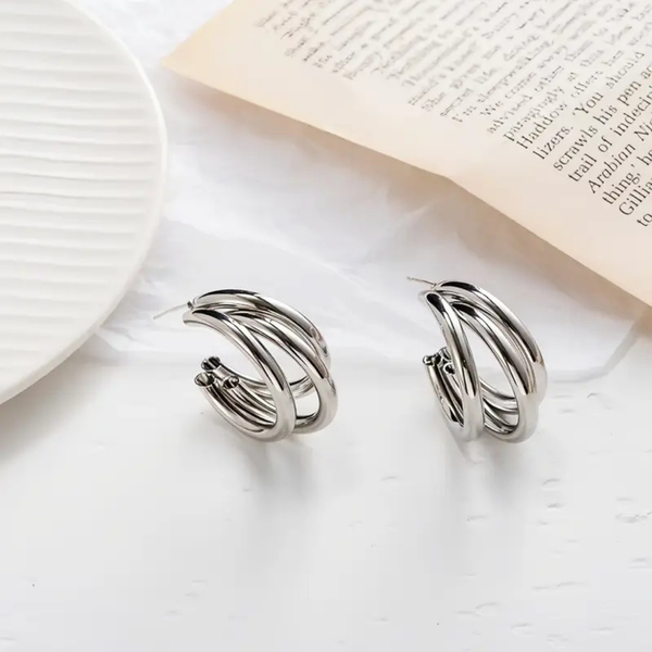C-Shaped Silver Huggie Earring