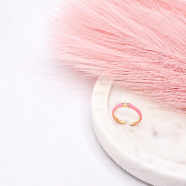 Pink Enamel Crystal Band Ring