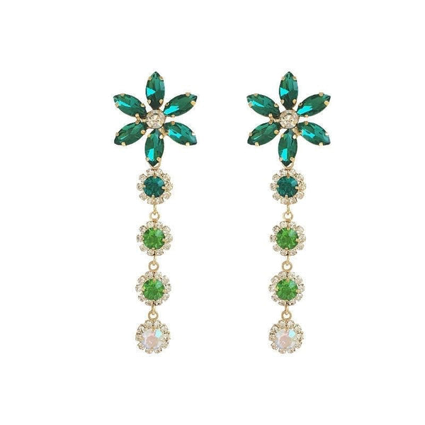 Designer Green Crystal Long Earrings