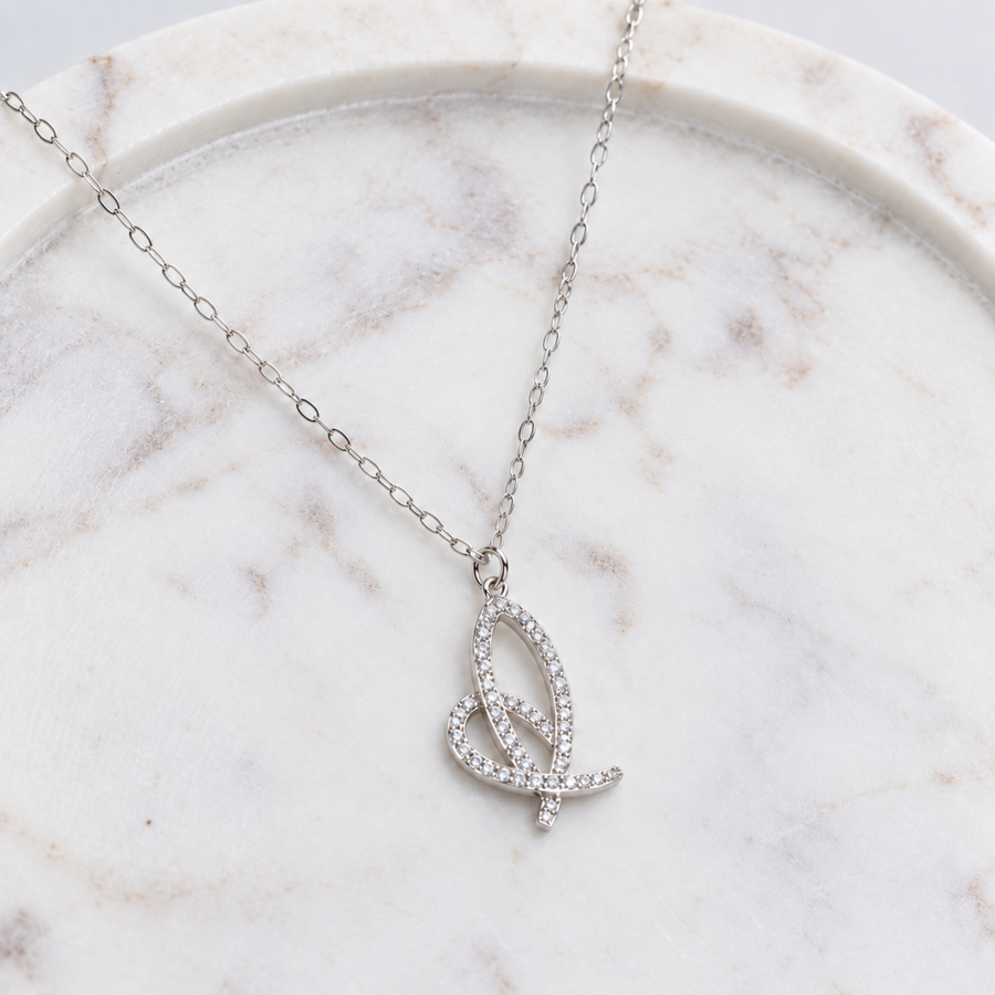 S925 Silver Sparkling Abstract Butterfly Pendant Necklace