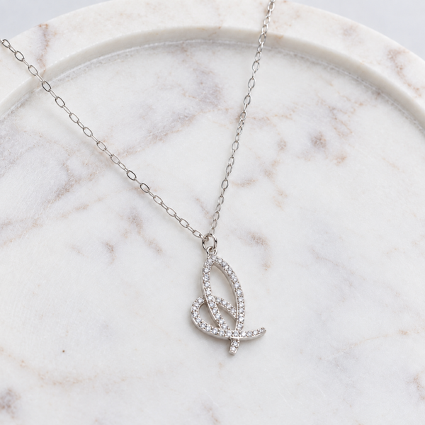 S925 Silver Sparkling Abstract Butterfly Pendant Necklace