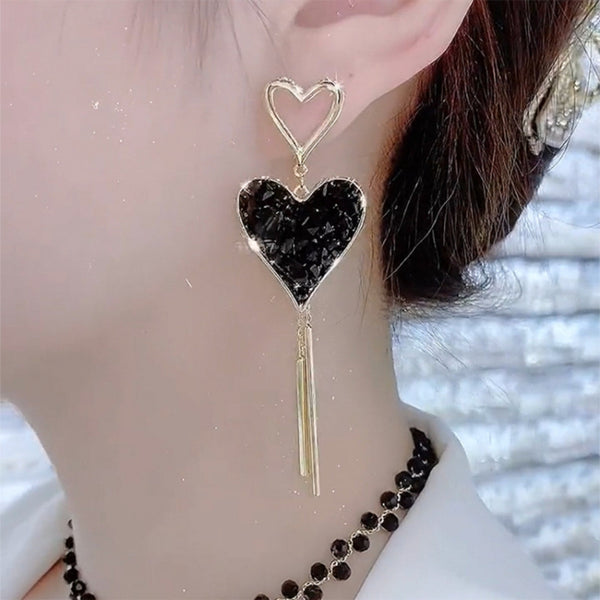 Black Long Heart Earrings