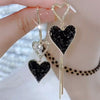 Black Long Heart Earrings