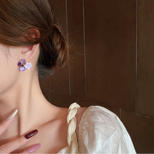 Pack Of 2 Purple Flower Pearl Earrings