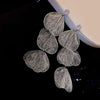 Silver Metal Leaf Long Stud Earrings