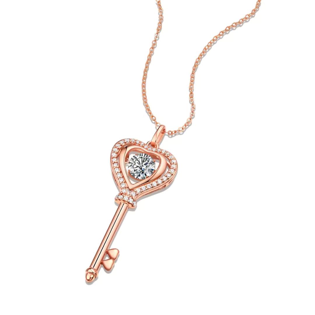 Heart Key Crystal Pendant Necklace