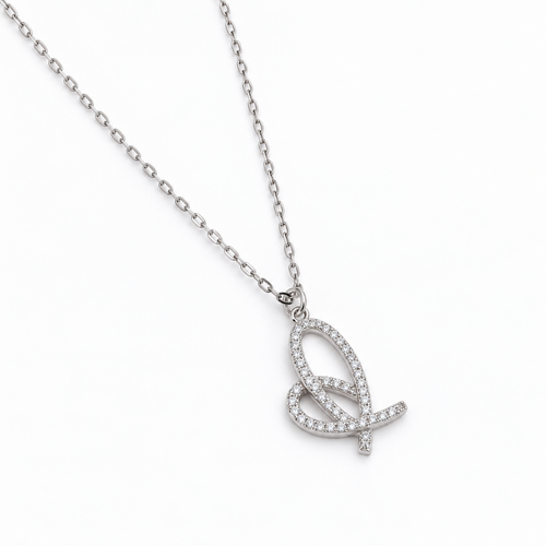 S925 Silver Sparkling Abstract Butterfly Pendant Necklace