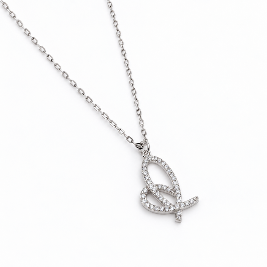 S925 Silver Sparkling Abstract Butterfly Pendant Necklace