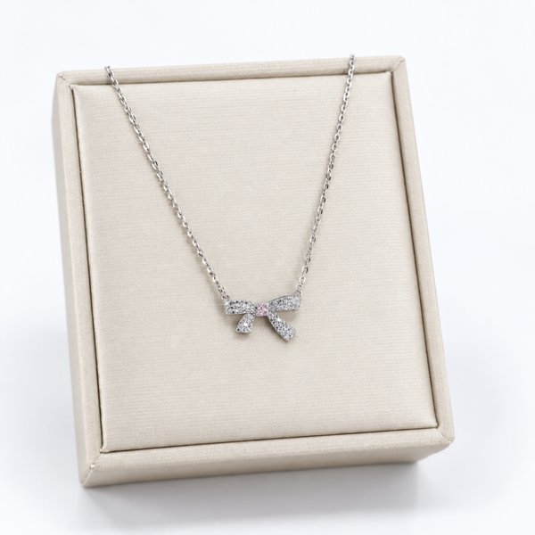 S925 Silver Sparkling Bow Pendant Necklace